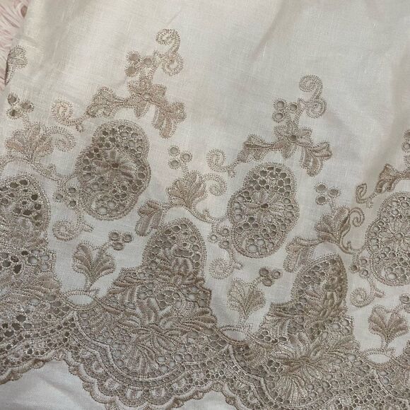 Ann Taylor Petite Linen Cream Tan Metallic Floral Embroidered Eyelet Skirt sz 4 - Picture 6 of 9